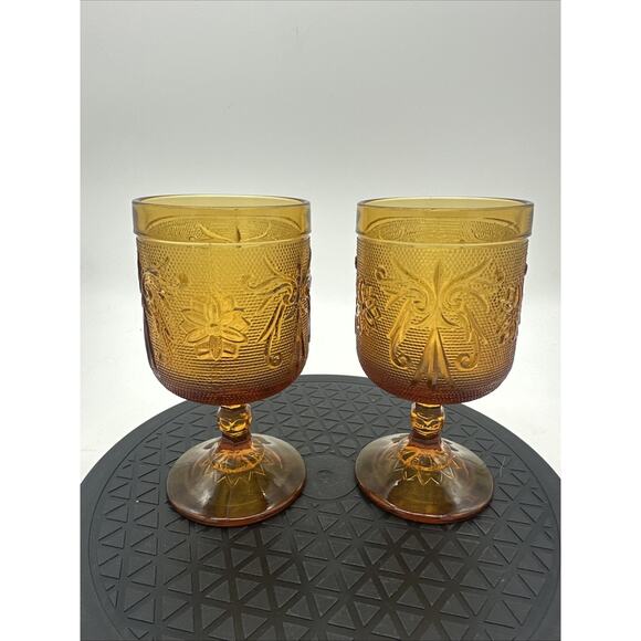 Vintage Tiara Amber Glass Lot of 2 Goblets EUC - Picture 1 of 4